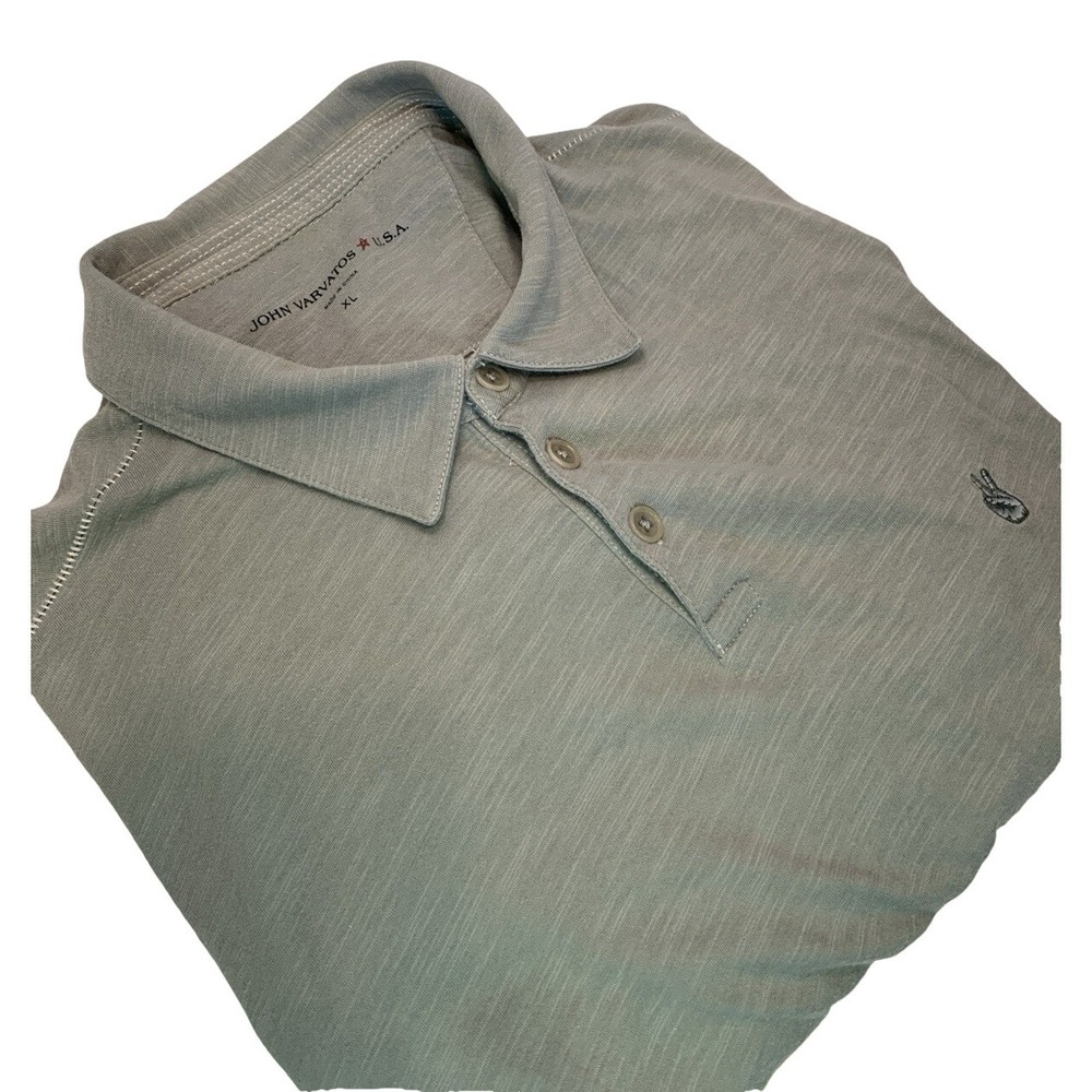John Varvatos Mens Polo Shirt Knit Lightweight Grayscale Gray Peace Sign XL